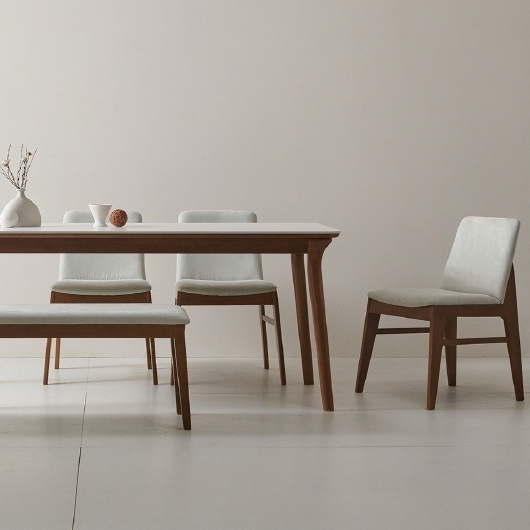 더끌림퍼니처 루나 포세린 세라믹 원목 식탁 1800 (의자3개+벤치1개)_이미지