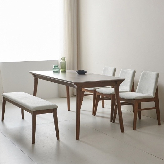 더끌림퍼니처 루나 포세린 세라믹 원목 식탁 1800 (의자3개+벤치1개)_이미지