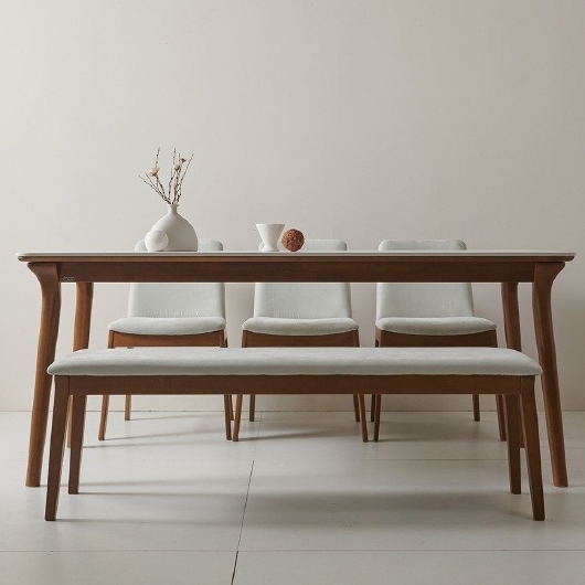 더끌림퍼니처 루나 포세린 세라믹 원목 식탁 1800 (의자3개+벤치1개)_이미지