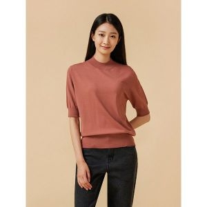 자연주의 핑크 여 모크넥 반팔 니트 J112402002_이미지