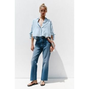 자라 우먼 스트라이프 린넨 블렌드 셔츠BOWS 블루화이트 8309810044 628257_이미지