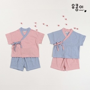  유아 아동 아기 분홍여름 반팔 개량한복 생활