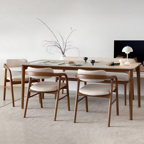 로포텐 프라하 양면 포세린 세라믹 원목 식탁 1800 (의자3개+벤치1개)_이미지