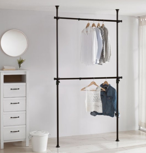 왕자행거 2단 폭조절 행거 실속형 블랙 32mm