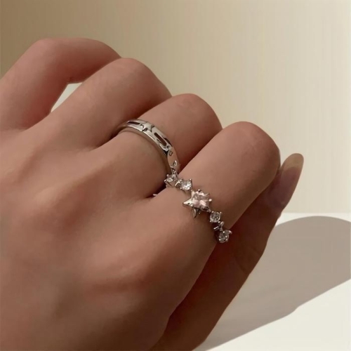 디작소 여성 실버 핑크 큐빅 하트 별 스타 오픈 링 반지 38642827