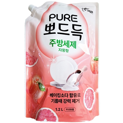 퓨어 뽀드득 주방세제 자몽향 리필 1.2L (2개)_이미지