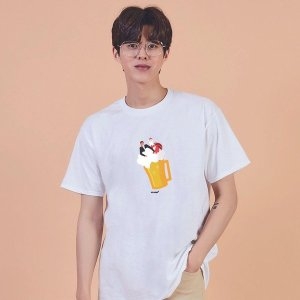 키밍 치맥 프린트티셔츠 반팔티 흰티셔츠 W68406C_이미지