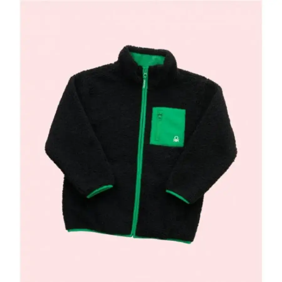 베네통키즈 라이프웨어 공용 하이넥 후리스 플리스 뽀글이 쉐르파자켓 재킷 점퍼 잠바 아우터 블랙 BNUJK4P3_이미지