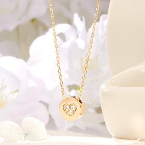 14K 원형 큐빅 하트 양면 체인 목걸이 JNN41916