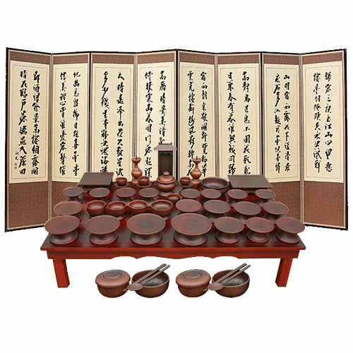 박씨상방 2종182 남원쓰리옻칠물푸레제기47p세트 + 황토색 추사 김정희8폭병풍