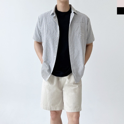 블레오 남자 여름 체크 반팔 남방 셔츠 DM2601081865