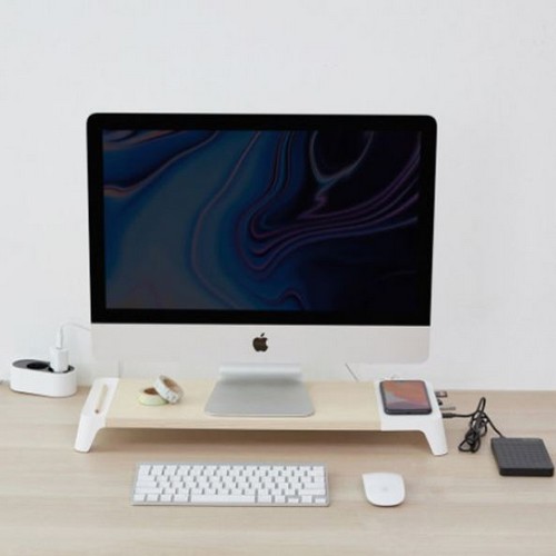 파우트 EYES8 무선충전 USB 원목 모니터받침대