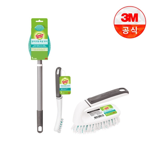 스카치브라이트 욕실청소용 3종 그레이 (길이조절 욕실브러쉬 + 다용도 브러쉬 + 타일 및 틈새브러쉬)