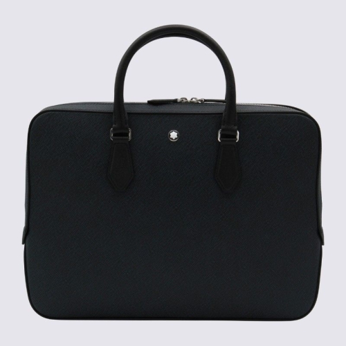 몽블랑 트위드 블루 가죽 탑 핸들 백 220333 TWEED BLUE_이미지