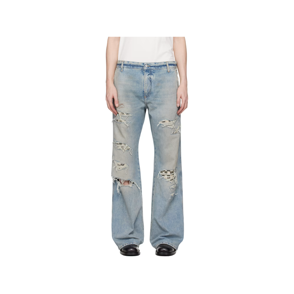 블루 체크 리페어 부츠컷 데님 진 261886M186046
