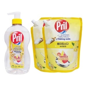 헨켈홈케어 프릴 베이킹소다 주방세제 퓨어레몬 700ml + 리필 1L (본품1개+리필2개)