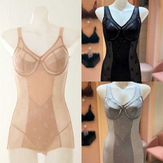 란제리 C컵D컵 답답하지 않고 시원한 미디움 타입 문직 사틴 패드 복부 몸매 보정 올인원 VBTM140C_D VBTM140..