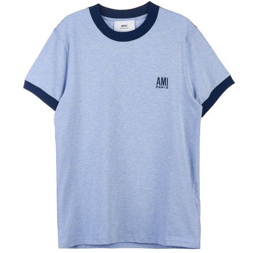 AMI 로고 티셔츠 HTS007 727 (450, 스카이 블루)_이미지