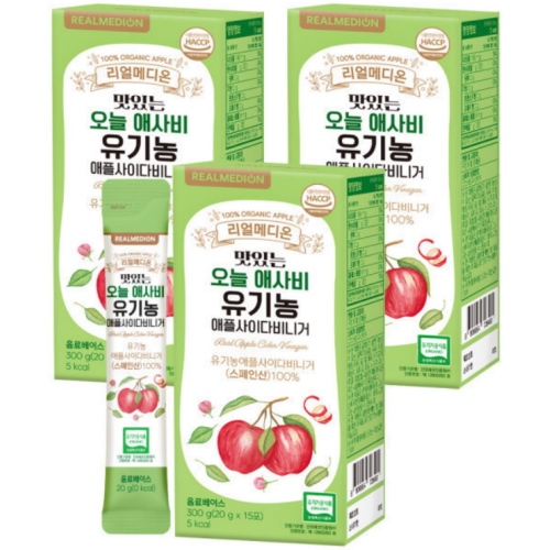 리얼메디온 맛있는 오늘 애사비 유기농 애플사이다비니거 300g (20g x 15포) (3개)
