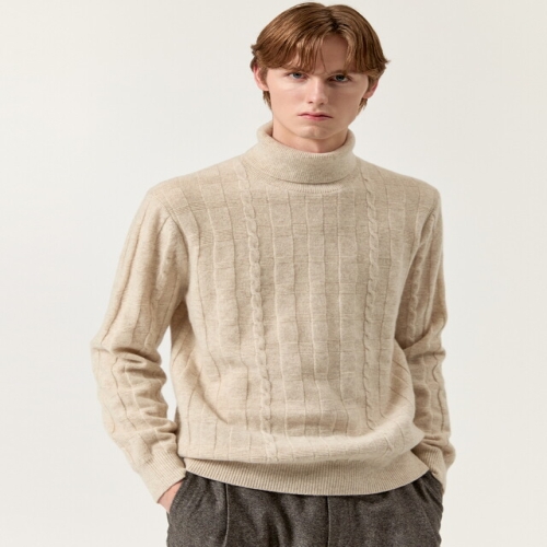 닥스 남성 라이트베이지 울100% 조직감 터틀넥 스웨터_DMSW5D305I1_이미지