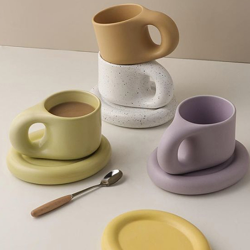 집드리 다기 찻잔 뭉툭 머그컵 플레이트 300ml 해외구매 (1인조)_이미지