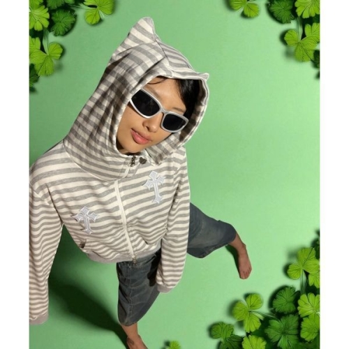 본(BORN) SLIPPY Twin Cross Kitty Hood Zip-up Gray 294804