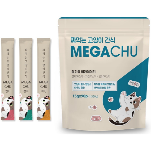 [불명] 메가츄 버라이어티 짜먹는 고양이 간식 1350g (15g x 90p) (1개)