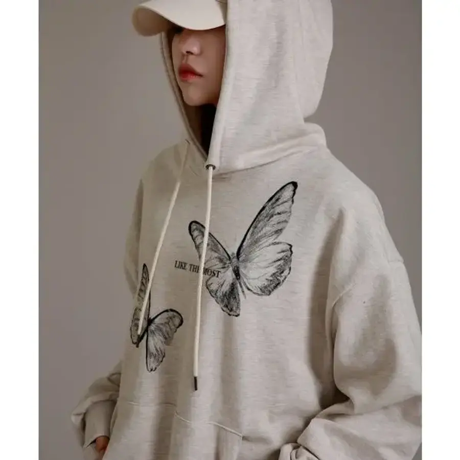 라이크더 엑스레이 그래픽 나비 오버 후디 오트밀 399154