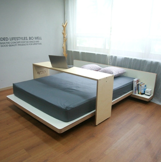 JWK LAZY 원목 퀸사이즈 베드테이블 (168x39cm)