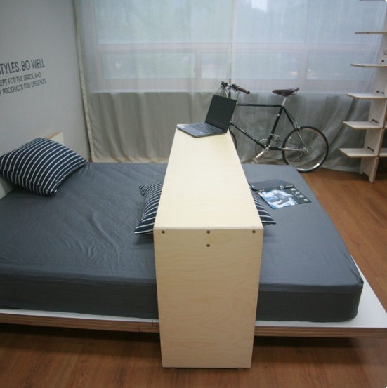 JWK LAZY 원목 퀸사이즈 베드테이블 (168x39cm)_이미지