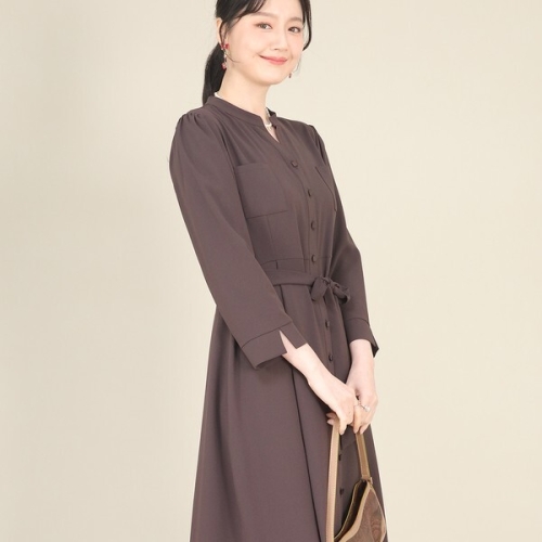 애비뉴투지 엄마옷 하객룩 트임 라운드 플레어 허리끈 여성 봄 가을 긴팔 정장 롱 원피스 K03518 L 66 블랙