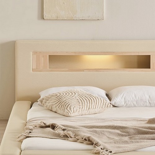 삼익가구 포레티 편백나무 LED 오픈형 가죽 패밀리침대 SS+Q (매트별도)_이미지