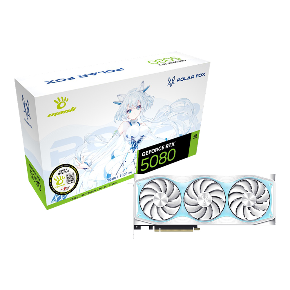 MANLI 지포스 RTX 5080 Polar Fox OC V2 D7 16GB 대원씨티에스이미지입니다. 누르면 해당 게시물로 새창이동합니다.