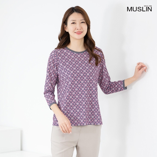 모슬린 엄마옷 티셔츠 7부 라운드 나염 TS603106 중년여성/50대/60대/70대/빅사이즈/할머니옷_이미지