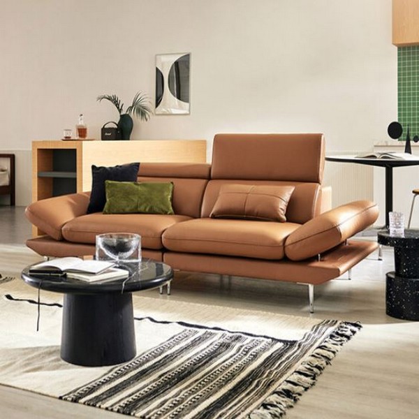 자코모 메이트 멀티 기능성 슈렁큰 천연가죽 소파 3인용 (스툴별도)