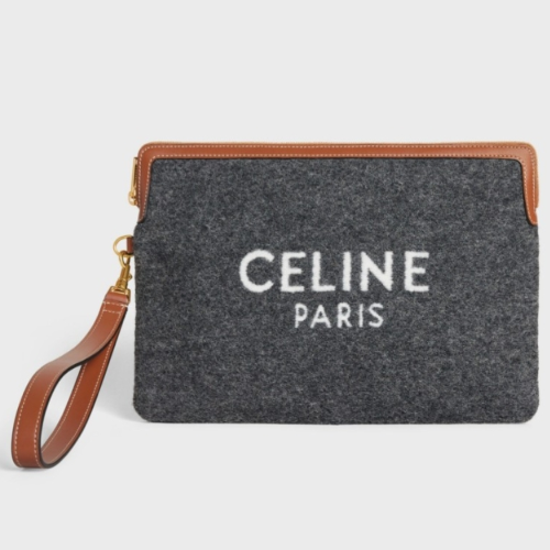 셀린느 스몰 스트랩 파우치 클러치백 시그니처 그레이 베이지 10J502EOK 09BE