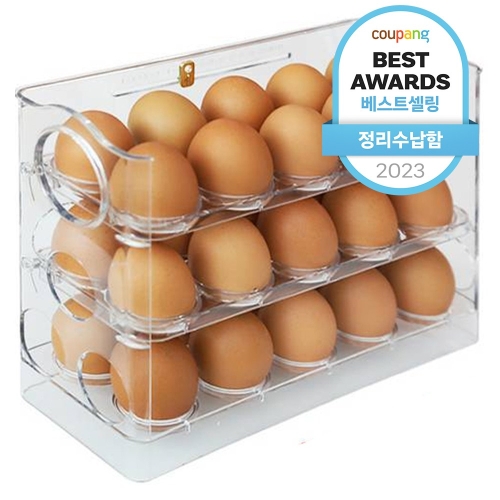 달팽이리빙 퀴진드마망 자동 오픈 계란 한판 보관함 3단 30구 260 x 100 x 202mm_이미지