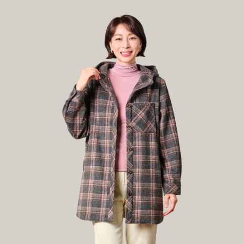 마담엘레강스 첼시 후드 체크 자켓 K244JK01