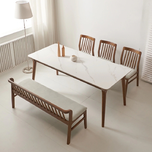 더끌림퍼니처 루나 포세린 세라믹 원목 식탁 1800 (의자3개+등받이벤치1개)_이미지