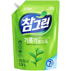 라이온코리아 참그린 기름기 뽀드득 레몬녹차 리필 1.2L (5개)