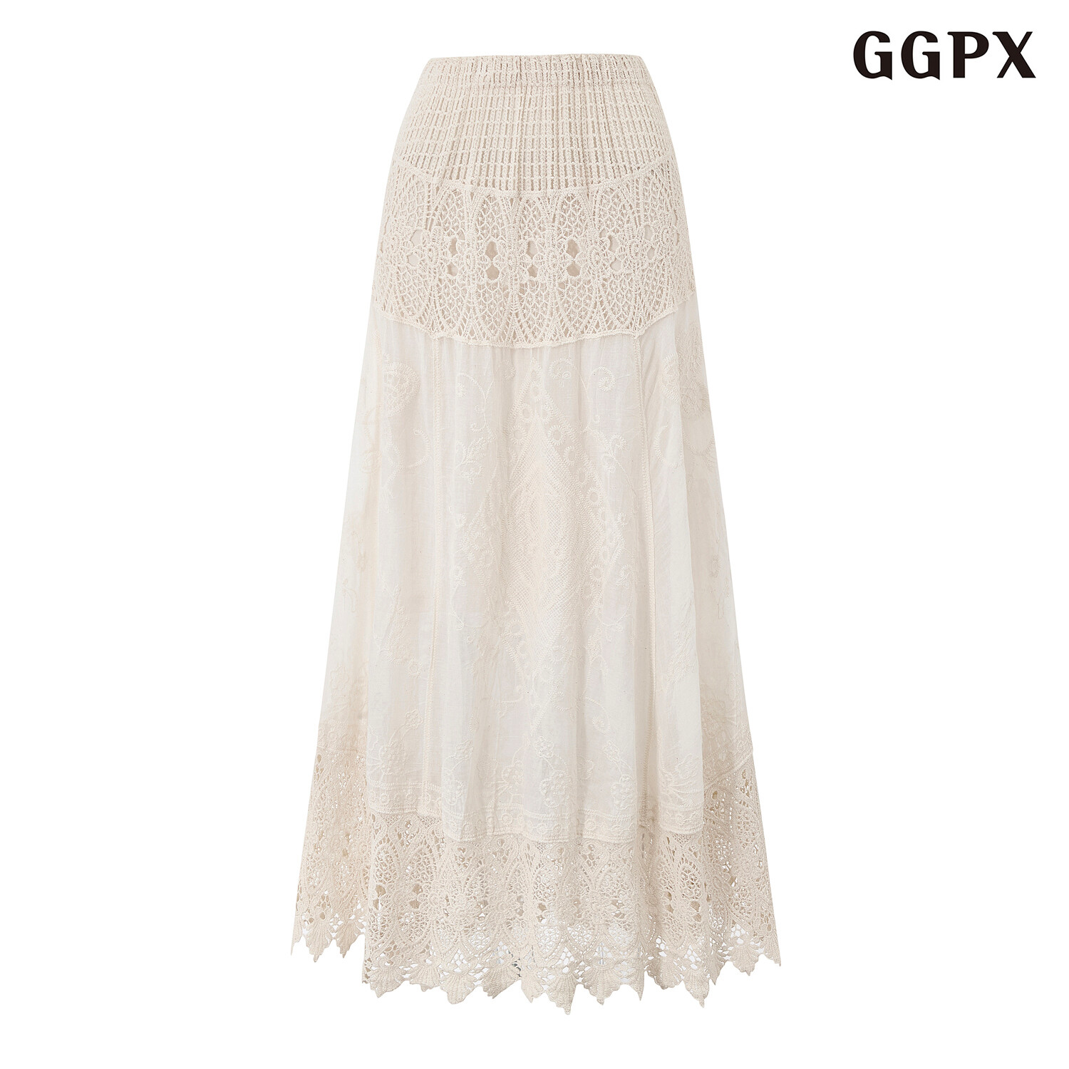 GGPX 빈티지 펀칭 레이스 포인트 롱 스커트 GQBWH002D_이미지
