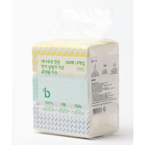 신세계인터내셔날 대나무로 만든 먼지날림이 적은 휴대용티슈 100매 (3개) (1팩)_이미지