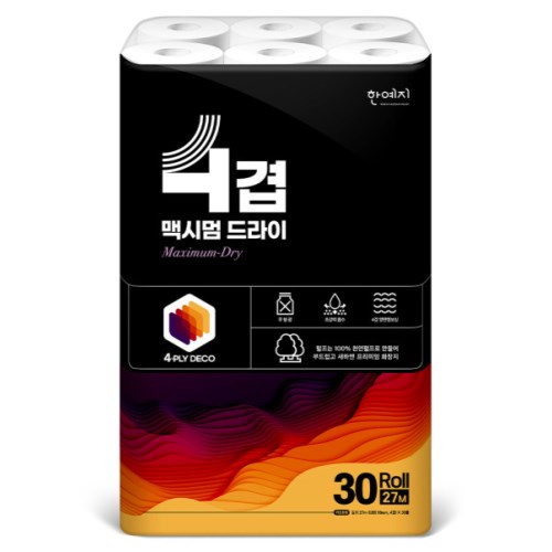  한예지 4겹 맥시멈 드라이 27m (30롤) [2팩]