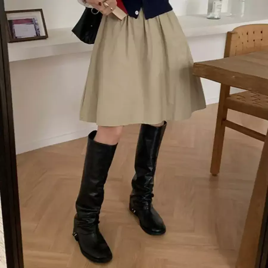 데일리룩/개강룩 하치 A라인 밴딩 코튼 미디스커트 P000CQZJ