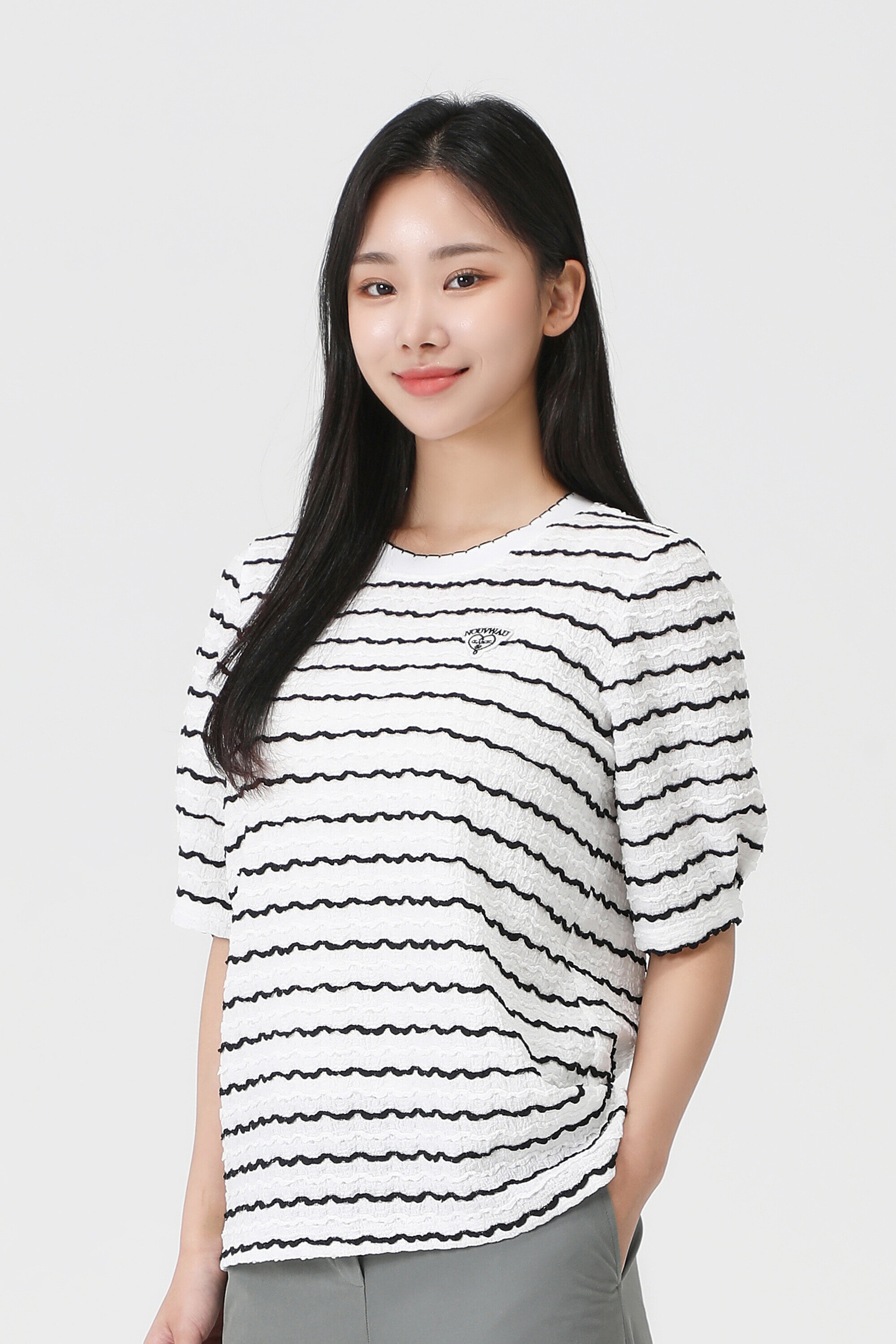 PAT 패플 주름지 스트라이프 퍼프소매 티셔츠 1L4530202_DG_이미지