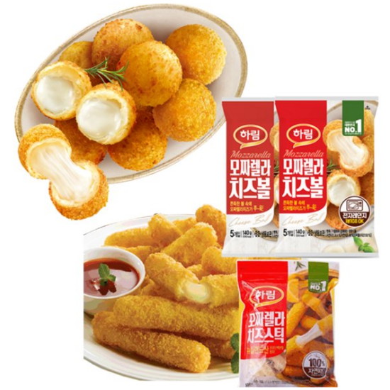 하림 모짜렐라 치즈볼 140g x 2개+모짜렐라 치즈스틱 500g (1개)