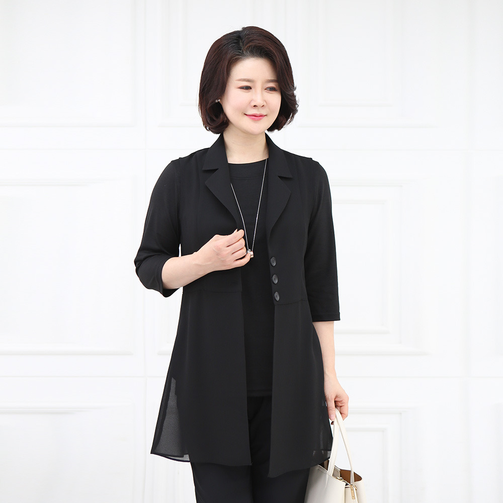 모슬린 엄마옷 엄마옷 쉬폰 카라 롱 조끼 613HJK366 중년여성/50대/60대/70대/빅사이즈/할머니옷/마담_이미지