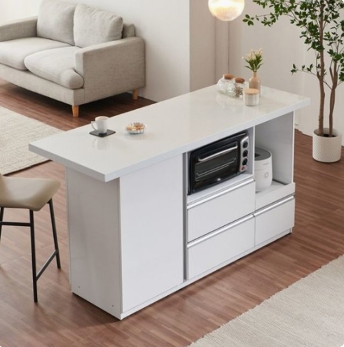 나무뜰 베이크 인조대리석 광파오븐 아일랜드 식탁 1600A (의자별도)_이미지