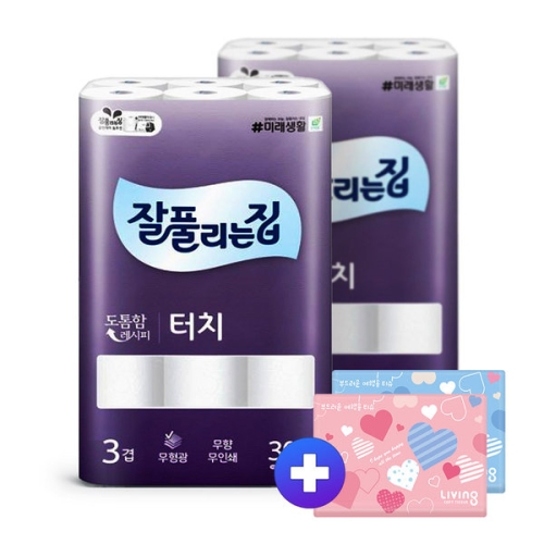 미래생활 잘풀리는집 터치 25m (30롤)*2팩 + 여행용티슈 40매*2팩 세트