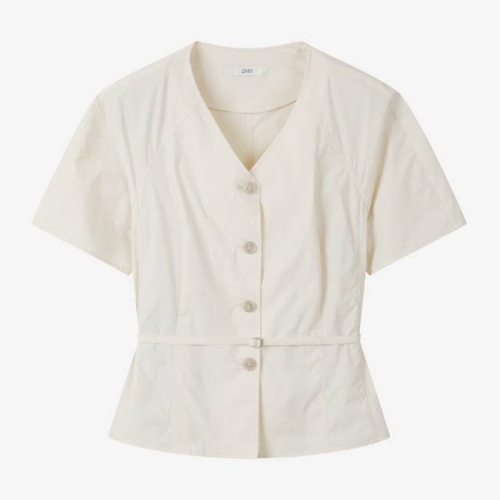 제천 벨티드 브이넥 블라우스 V262PSC934